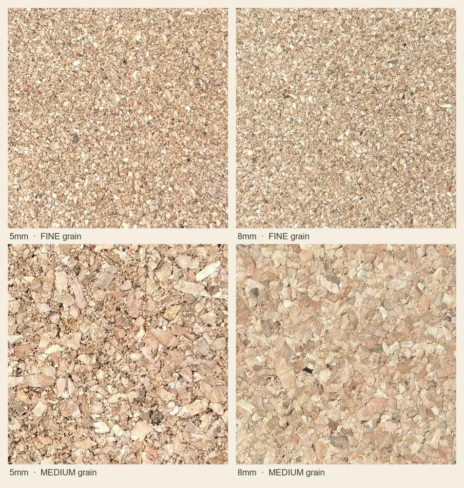 Fine and medium cork grain compared at the same scale