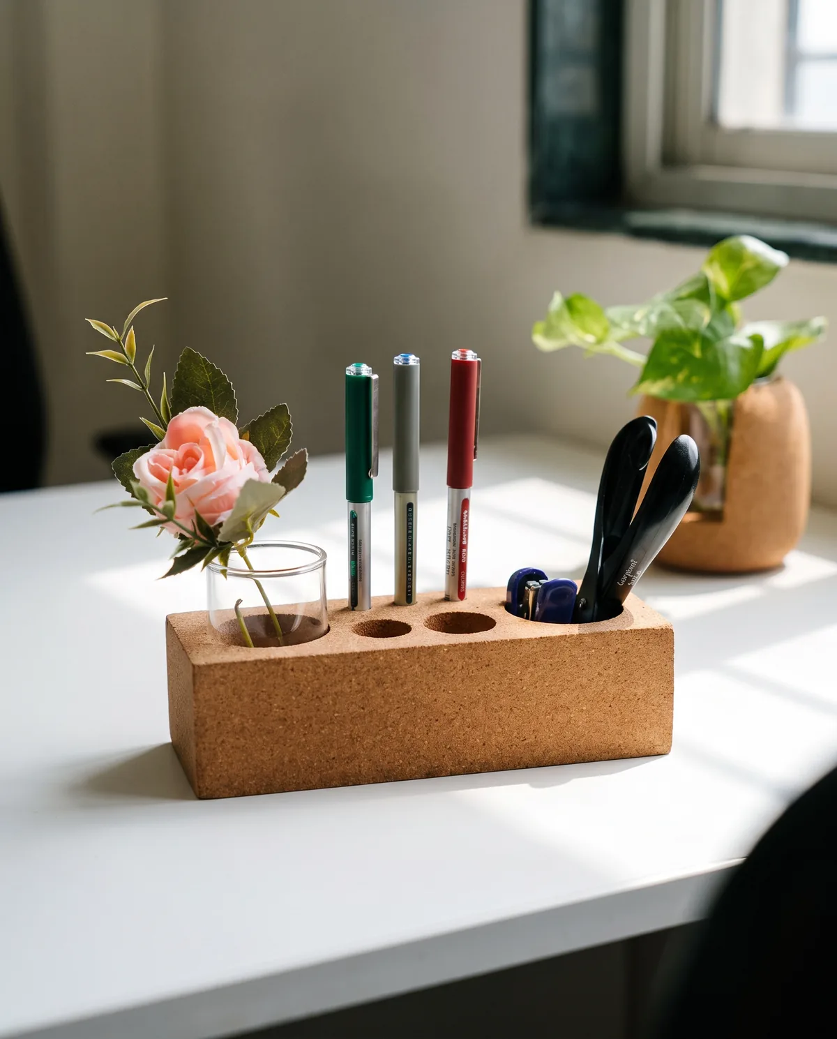 Stationery Organizer — cork desk in use