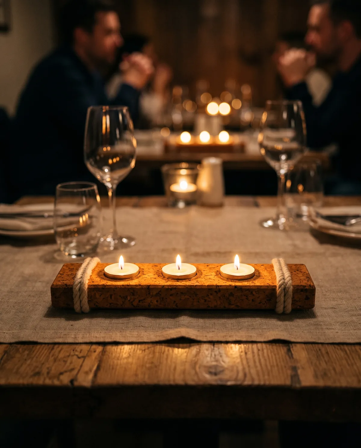 Flat Tea Light Holder 3 in 1 — cork tea lights in use